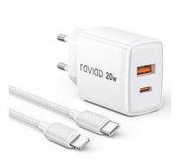 RAVIAD Chargeur Rapide iPhone [Certifié MFi] 20W Chargeur Rapide USB C for iPhone 14/14 Plus/14 Pro Max/13/12/11/SE/X/XS/XR, USB C Secteur Prise et 2M Cable USBC Mural Type C Alimentation Adaptateur