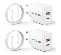 RAVIAD Chargeur USB C Rapide avec GaN Tech 2-Pack, 33W 2 Port Prise USBC Chargeur Rapide iPhone avec Câble USB C 3M pour iPhone 16 15 Pro Max, Samsung Galaxy S25 S24 S23 Ultra, iPad Pro, MacBook Air