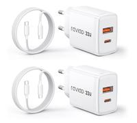 RAVIAD Chargeur USB C Rapide avec GaN Tech 2-Pack, 33W 2 Port Prise USBC Chargeur Rapide iPhone avec Câble USB C 1M pour iPhone 17 16 15 Pro Max, Samsung Galaxy S25 S24 S23 Ultra, Pad Pro, MacBook Air