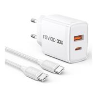 RAVIAD Chargeur USB C Rapide avec GaN Tech, 33W 2 Port Prise USBC Chargeur Rapide iPhone avec Câble USB C 2M pour iPhone 17 16 15 Pro Max, Samsung Galaxy S25 S24 S23 Ultra, iPad Pro, MacBook Air
