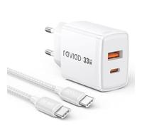 RAVIAD Chargeur USB C Rapide avec GaN Tech, 33W 2 Port Prise USBC Chargeur Rapide iPhone avec Câble USB C 3M pour iPhone 17 16 15 Pro Max, Samsung Galaxy S25 S24 S23 Ultra, iPad Pro, MacBook Air