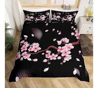 RAVILO Housse de Couette 220x240 Fleurs de Cerisier Parure de Lit 2 Personnes Japon 3D Housses de Couettes Microfibre Douce Imprimée et 2 Taie d'oreiller 65x65 cm avec Zippée
