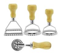 Ravioli Maker Cutter Stamp Set Cutter de pâte principale et tampons de presse avec poignée en bois pour raviolis, pâtes, boulettes lasagnes, pirogi 4pcs