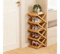 Ravionelle The 9-Tier No-Assembly Bamboo Rack, Tall Narrow Foldable Shoe Organizer for Entryway, Closet, Dorm, Space-Saving Multifunctional Storage Shelf (Nature,5 Tier)