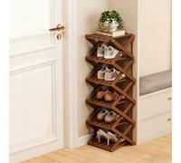 Ravionelle The 9-Tier No-Assembly Bamboo Rack, Tall Narrow Foldable Shoe Organizer for Entryway, Closet, Dorm, Space-Saving Multifunctional Storage Shelf (Brown,6 Tier)