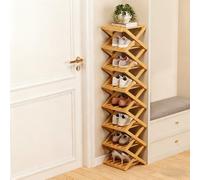 Ravionelle The 9-Tier No-Assembly Bamboo Rack, Tall Narrow Foldable Shoe Organizer for Entryway, Closet, Dorm, Space-Saving Multifunctional Storage Shelf (Nature,8 Tier)