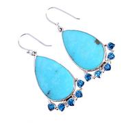 Ravishing Impressions Arizona Boucles d'oreilles pendantes en argent sterling 925 massif avec quartz turquoise et bleu