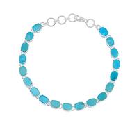 Ravishing Impressions Arizona Bracelet rivière turquoise pour femme 6 x 4 mm Cabochon ovale Pierre précieuse bleue Argent 925 plaqué rhodium blanc Fermoir mousqueton Bijoux Cadeau 17,8 cm