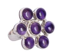 Ravishing Impressions Bague Améthyste Argent 925 7mm Lunette Ovale Cabochon Violet Réglable Fait Main Pierre Naturelle Bijoux Bohème pour Femme R 1/2 Pierre Précieuse Améthyste