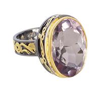 Ravishing Impressions Bague améthyste en rhodium noir et or jaune, ovale, 18 x 13 mm, lunette facettée, bague multicolore pour femme, T 1/2, Pierre précieuse., Améthyste