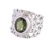 Ravishing Impressions Bague empilable en moldavite ovale à facettes verte 10 x 8 mm faite à la main bijoux tendance cadeau pour homme et femme, S1/2,61(19.4), Pierre précieuse, Moldavite