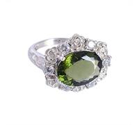 Ravishing Impressions Bague empilable en moldavite ovale de 14 mm par dix millimètres avec zircon cubique rond vert à facettes, O1/2,56(17.80), Pierre précieuse, Moldavite, zircon cubique