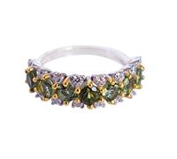 Ravishing Impressions Bague empilable minimaliste en moldavite avec zircon cubique rond quatre millimètres vert à facettes bijoux de tous les jours, J1/2,49(15.6), Pierre précieuse, Moldavite, zircon