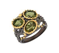 Ravishing Impressions Bague empilable ovale en moldavite verte à facettes de huit par 6 mm faite à la main, X1/2,68(21.60), Pierre précieuse, Moldavite