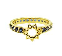 Ravishing Impressions Bague empilable pour femme avec pierre de naissance naturelle, plaqué or jaune, motif étoile J à X, M 1/2, Pierre précieuse., Saphir bleu