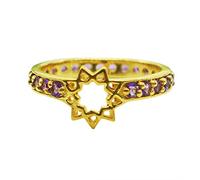 Ravishing Impressions Bague empilable pour femme avec pierre de naissance naturelle, plaqué or jaune, motif étoile J à X, K 1/2, Pierre précieuse., Améthyste