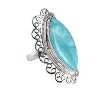 Ravishing Impressions Bague en argent 925 avec larimar 28 x 14 mm, cabochon, lunette bleue, réglable, faite à la main, bijoux bohème, cadeau pour elle, M 1/2, pierre précieuse, Larimar