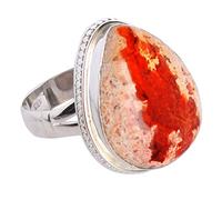 Ravishing Impressions Bague en argent 925 avec opale de feu mexicaine 15 x 12 mm cabochon de pêche multi-lunette réglable en pierre précieuse naturelle bohème bijou fait main cadeau, N 1/2, Pierre