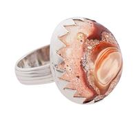 Ravishing Impressions Bague en argent 925 avec opale de feu mexicaine 18 x 14 mm cabochon ovale pêche multi-lunette réglable pierre précieuse naturelle faite à la main bijoux cadeau pour femme, T 1/2