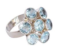 Ravishing Impressions Bague en argent 925 avec topaze bleue de 7 x 7 mm, lunette ovale à facettes, réglable, faite à la main, bijou bohème tendance, cadeau pour femme, design unique, J 1/2, Pierre