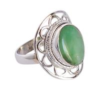 Ravishing Impressions Bague en argent 925 Chrysoprase 13 x 9 mm Cabochon ovale vert réglable fait à la main Pierre naturelle Bijoux Style Boho Bague Déclaration Cadeau pour elle, W 1/2, Pierre