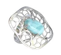 Ravishing Impressions Bague en argent 925 larimar 15 x 9 mm avec cabochon bleu poire réglable fait à la main pour femme, N 1/2, Pierre précieuse, Larimar