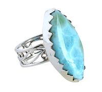 Ravishing Impressions Bague en argent 925 larimar 26 x 13 mm Cabochon ovale lunette bleue réglable Pierre naturelle Bijoux faits à la main Cadeau bohème pour femme Unique, N 1/2, Pierre précieuse