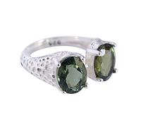 Ravishing Impressions Bague en argent avec pierre précieuse ovale à facettes verte 9 x 6 mm, empilable pour tous les jours et occasions spéciales, O1/2,56(17.80), Pierre précieuse, Moldavite