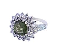 Ravishing Impressions Bague en argent moldavite et oxyde de zirconium - Pierres vertes carrées et rondes à facettes - 8 mm, 2 mm, 1,5 mm - Empilable - Bijoux pour tous les jours et occasions spéciales