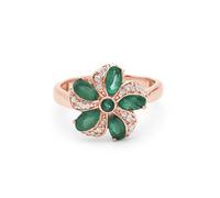 Ravishing Impressions Bague en forme de fleur d'émeraude naturelle, pierre de naissance du mois de mai, bague vintage faite à la main, bijou cadeau pour anniversaire de mariage, 52(16.60),L1/2, Pierre