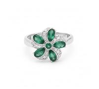Ravishing Impressions Bague en forme de fleur d'émeraude naturelle, pierre de naissance du mois de mai, bague vintage faite à la main, bijou cadeau pour anniversaire de mariage, 66(21.00),W1/2, Pierre