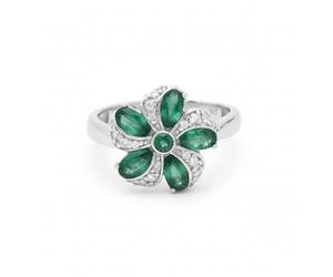 Ravishing Impressions Bague en forme de fleur d'émeraude naturelle, pierre de naissance du mois de mai, bague vintage faite à la main, bijou cadeau pour anniversaire de mariage, 68(21.60),X1/2, Pierre