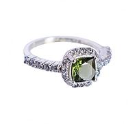 Ravishing Impressions Bague en moldavite et oxyde de zirconium sertie de pierres précieuses vertes à facettes carrées et rondes 6 x 6 mm 2 mm 2,7 g, J1/2,49(15.6), Pierre précieuse, Moldavite, zircon