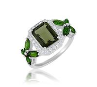 Ravishing Impressions Bague en moldavite et oxyde de zirconium sertie de pierres précieuses vertes rondes à facettes 9 x 7 mm 4,1 g, W1/2,66(21.00), Gemme, Moldavite, oxyde de zirconium