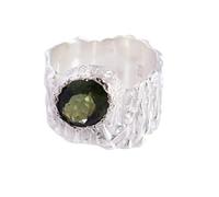 Ravishing Impressions Bague en moldavite faite à la main avec pierre précieuse ovale à facettes verte 10 x 8 mm 9,4 g pour homme ou femme, Q1/2,58(18.5), Pierre précieuse, Moldavite