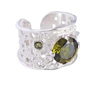 Ravishing Impressions Bague en moldavite ronde faite à la main avec pierres précieuses vertes à facettes 10 mm 3 mm 9,6 g, P1/2,57(18.1), Pierre précieuse, Moldavite
