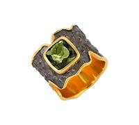 Ravishing Impressions Bague en moldavite sertie de pierres précieuses carrées à facettes vertes 7 x 7 mm 8,2 g 8,2 g Bijoux fins faits à la main Cadeau pour homme ou femme, Q1/2,58(18.5), Pierre