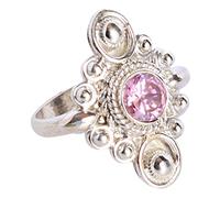 Ravishing Impressions Bague en quartz rose en argent 925 de 7 mm, lunette en pierres précieuses roses à facettes, réglable, faite à la main, bijoux bohème, cadeau pour femme, N 1/2, pierre précieuse