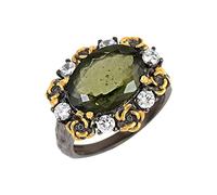 Ravishing Impressions Bague ovale empilable en moldavite avec zircon cubique de 14 par dix millimètres vert à facettes, U1/2,63(20.10), Pierre précieuse, Moldavite, zircon cubique