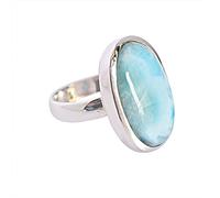 Ravishing Impressions Bague ovale en larimar bleu ciel de 18 x 13 mm avec cabochon fait à la main en pierres précieuses naturelles pour femme, M1/2,53(16.9), Pierre précieuse, Larimar