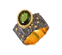 Ravishing Impressions Bague ovale en moldavite faite à la main avec pierre précieuse verte à facettes 10 x 8 mm 9,4 g, O1/2,56(17.80), Pierre précieuse, Moldavite