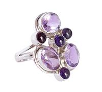 Ravishing Impressions Bague plastron améthyste blanche avec cabochon ovale rond à facettes 10 x 8 mm 5 mm avec pierre précieuse violette, S 1/2, Gemme, Améthyste
