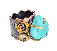 Ravishing Impressions Bague plastron en citrine turquoise plaqué or jaune noir rhodié serti de griffes ovales 20 x 16 mm 7 x 5 mm, T 1/2, Gemme, Citrine turquoise