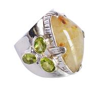 Ravishing Impressions Bague plastron en forme de péridot rutile doré plaqué rhodium blanc serti de griffes cabochon ovale fantaisie 26 x 15 mm 7 x 5 mm Bague de créateur unique Cadeau pour femme, O 1