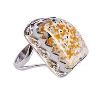 Ravishing Impressions Bague plastron en jaspe océanique avec cabochon multicolore en rhodium blanc 20 x 15 mm, L 1/2, Gemme, Jaspe océan.