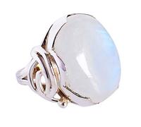 Ravishing Impressions Bague plastron en pierre de lune arc-en-ciel avec cabochon ovale en rhodium blanc 24 x 18 mm avec pierre précieuse multicolore, N 1/2, Gemme, Pierre de lune