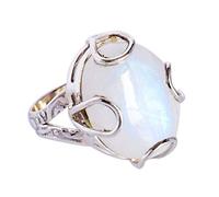 Ravishing Impressions Bague plastron en pierre de lune arc-en-ciel avec cabochon ovale en rhodium blanc de 20 x 15 mm avec pierre précieuse multicolore, K 1/2, Gemme, Pierre de lune
