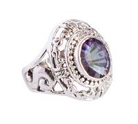Ravishing Impressions Bague plastron en quartz arc-en-ciel blanc avec lunette ronde à facettes 10 x 8 mm avec pierres précieuses multicolores, O 1/2, Gemme, Quartz arc-en-ciel