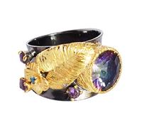 Ravishing Impressions Bague plastron en quartz avec améthyste et apatite - Plaqué or jaune - Noir - Plaqué or jaune - Avec pierres précieuses rondes à facettes multicolores, X 1/2, Gemme, Quartz