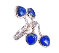 Ravishing Impressions Bague plastron lapis-lazuli blanc en rhodium serti d'un cabochon trillion de 7 mm avec pierre précieuse bleue - Bijou de créateur géométrique audacieux - Cadeau unique pour femme
